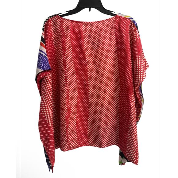 CABI Artsy Boxy Handkerchief Silk Top Blouse Women Size Large Floral Polka Dots - Picture 4 of 7
